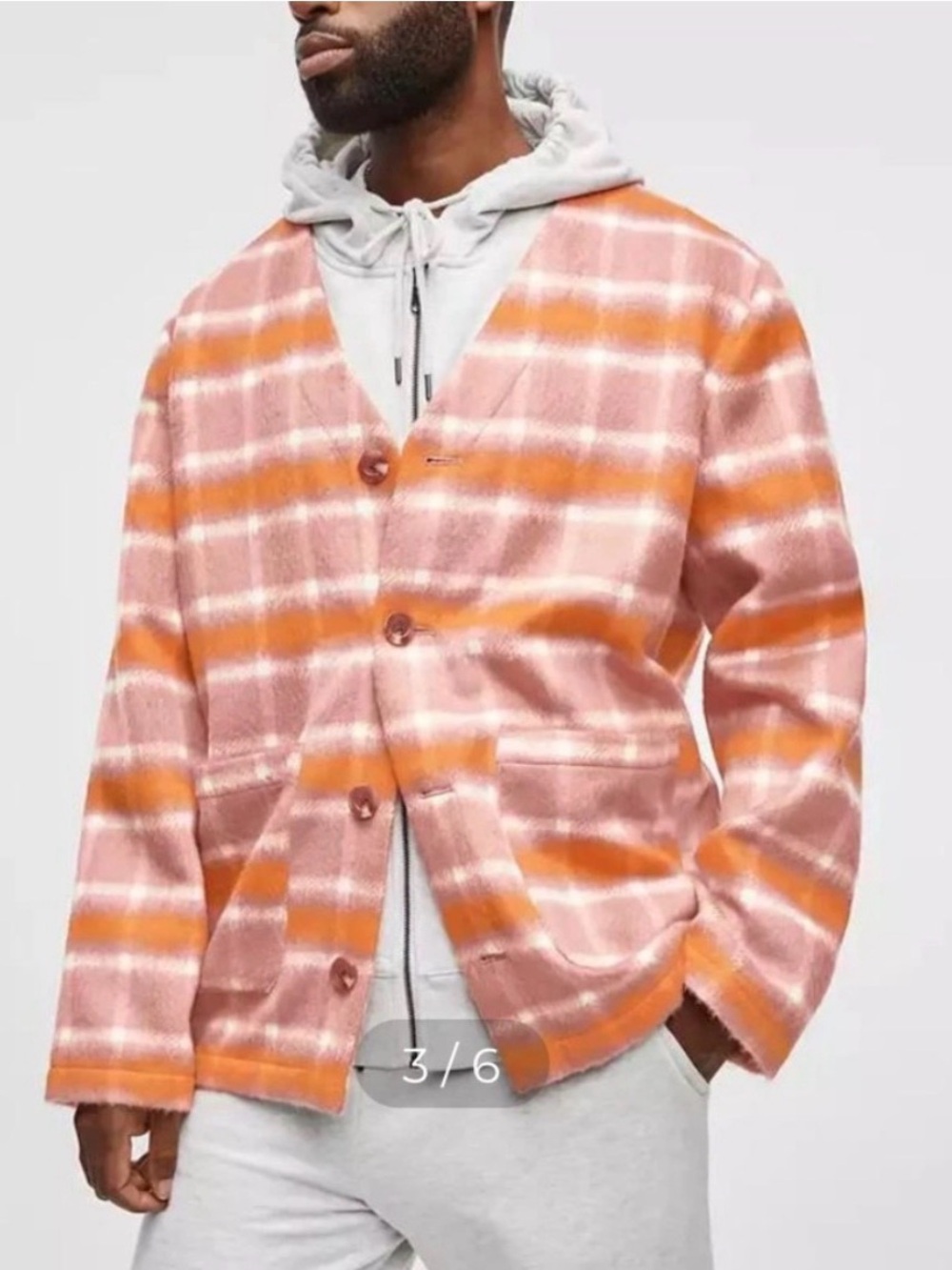 Mode of One brushed fleece orange and pink plaid oversized jacket men’s medium